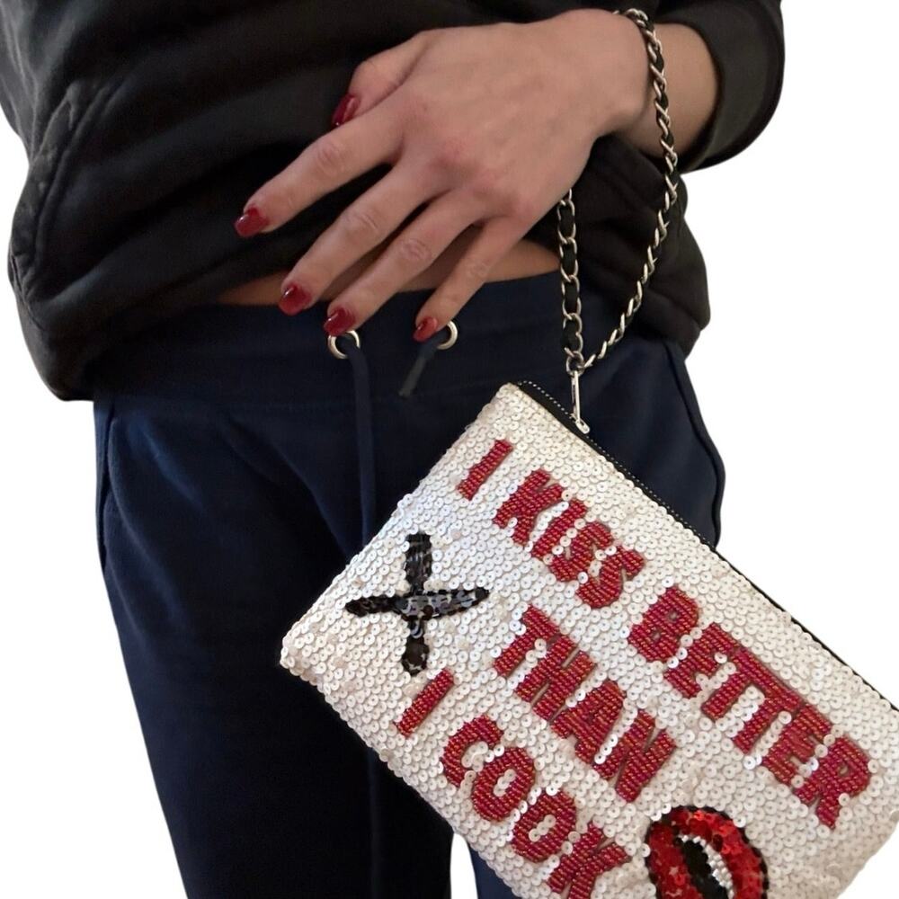 House of MUA MUA Sequin Clutch Wristlet Hand Embroidered Designer Italian Bag